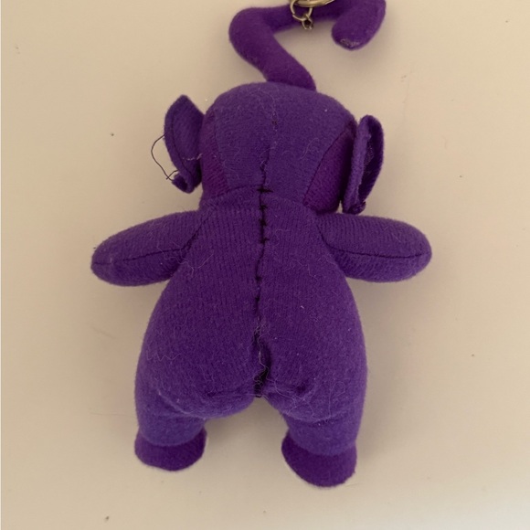Vintage Teletubbies Tinky Winky plastic face keychain plush rare 90s toy - Picture 3 of 4